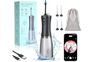 ACEMALL Idropulsore Dentale Portatile con Fotocamera e 6 luci LED, Impermeabile Irrigatore Orale Dentale Visiva HD idropulsore dentale professionale per apparecchi dentali da viaggio dentale a casa (Nero)