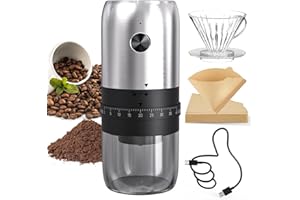 CIRCLE JOY Stainless Steel Electric Coffee Bean Grinder, One Press Operation Cordless Conical Burr Coffee Bean Mill with 40 Gears Adjustable Settings, USB Rechargeable and Washable Container