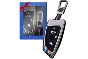 Yumzeco Zinklegierung Autoschlüssel Hülle Keyless Kompatibel mit BMW 2 3 5 7 Serie X1 X2 X3 X5 X6 Schlüsselhülle mit Silicone TPU Schlüssel Cover Schutzhülle mit Schlüsselanhänger Grau