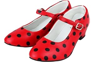 FUREIN Flamenco-/Sevillana-Schuhe, Tanzschuhe für Damen / Mädchen, Rot mit schwarzen Punkten