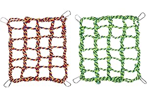 Bohue 2 reti da arrampicata colorate in tessuto per animali domestici, amaca giocattolo da appendere con 4 ganci per piccoli animali, scala in corda per pappagalli, uccelli, criceti, scoiattoli