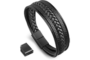 Flintronic Äkta Läderarmband Män Svart, 20,5 CM Flätade Armband med Magnetlås
