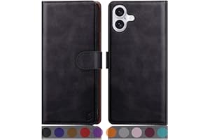 SUANPOT Funda para iPhone 16 6.1" con Tapa【Bloqueo RFID】de Cuero PU Cierre Magnético，Soporte Plegable，Ranura para Tarjeta Cover para Apple 16 Phone Case Negro