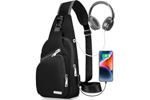 Lidxfeo Schultertasche mit USB Ladeanschluss, Wasserdichter Brusttasche Chest Herren, Anti-Diebstahl Crossbody Bag, Mehrere Taschen Sling Rucksack, für Wandern, Reisen, Klettern usw