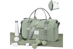WEPLAN Sports Gym Bag Womens Travel Bag with Shoes Compartment Sports Duffel Bags for Women Men Weekend Overnight Bags Fitness Hospital Holdall Carry on Hand Luggage Waterproof,Gray Green