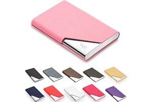 Waylipun Porte-Cartes de Visite Professionnel en Cuir synthétique et Acier Inoxydable - Garde Les Cartes de Visite en Parfait état - Porte-Cartes Fin en métal avec Fermeture magnétique, Rose