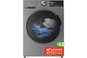 EVVO Lavadora secadora 10 kg + 7 kg, Vapor, Motor Inverter, Lavado y Secado en 1 Hora, Tambor ePROTECT, Smart LOAD, 1400 rpm, Clase energética A, Carga Frontal, Nova (10/7kg, Inox)
