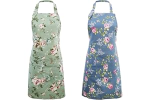 IDEAPRON Küchenschürze für Frauen, 2 Stück Florale Schürzen zum Kochen Backen Gartenar, Vintage Schürze für Chef Bäcker - Geburtstag Hauseinweihung Muttertag Schürze Geschenk für Mutter Ehefrau Oma