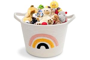 BAILTOUK Cesta de Almacenamiento de Cuerda de Algodón, Organizador de Juguetes con Asa, Cestos Organizadores Cestas de Almacenamiento de Juguetes para Baño, Maquillaje, Juguetes, 20×20cm (Arco iris)