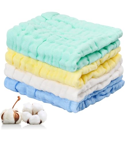 Set 5 Asciugamani Neonato In Mussola Di Cotone - 30x30 Cm, Morbidi E Ipoallergenici - Foto 5