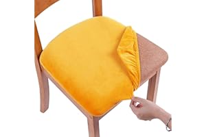 smiry Stretch Chair Seat Covers for Dining Room, Velvet Dining Chair Seat Protectors Chair Slipcovers, Set of 1, Mustard Yellow