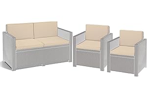 CRESCENT TEXTILE Rattan Furniture Cushion Waterproof Outdoor Seat Pad For Rattan Garden Furniture Chair Cushion Padding Patio 2, 3 or 4 Seater Comfy Set Sofa Cushions Pads Removable Cover (8 Pc Cream Patio Set)