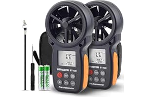 BTMETER BT-100 Anemómetro de mano, medidor digital CFM de velocidad del viento, medidor de velocidad de flujo de aire para dron HVAC, frío del viento, temperatura del viento de -22 °F a 100 °F（2packs）