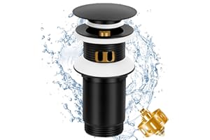 Towviy Bonde de Lavabo Noir sans Trop Plein, Bonde de Lavabo Pop Up Universel Bouchon Lavabo Salle de Bain Bonde Clic Clac avec Joint pour Cuisines, Bain, Lavabo, Évier