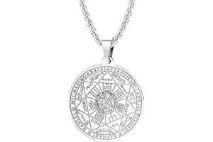 JeweBella Collier Talisman de Médaille Sceau des 7 Archanges pour Homme Femme Talisman Pentagramme Acier Inoxydable Pendentif Amulette Protection Magique Chaine Homme Bijoux Porte Bonheur