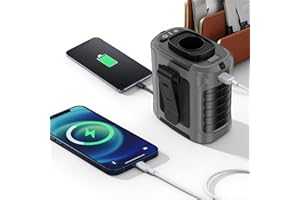 Gemmac Tragbarer Ventilator mit LED-Display, 5 Geschwindigkeitsstufen + Rotes/grünes Licht, 10000-mAh-Powerbank-Akku, Beleuchtung, Clip/Hüftgurt/Umhängegurt/Ständer für Radfahren/Büro/Outdoor/Strand