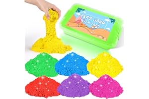 ATMINI Set Sable Magique De 5 kg -Sable Fantastique en 6 Couleurs Pour Créer des Jouets Sensoriels en Sable de Toutes Les Formes,Bac à Sable à Couvercle Pour Les Enfants à Partir de 3 Ans.