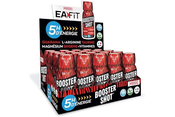 EAFIT BOOSTER SHOT | Présentoir de 20 Shot de 60 ml | 5h d'énergie Immédiate | Sans Sucre - Saveur Mangue - Certifié VEGAN | Marque Française - Certifié Anti-dopage