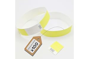 Europaband Lote de 100 pulseras tyvek para identificación en eventos y fiestas – resistentes a las roturas e impermeables (amarillo neón)