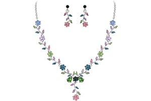 Clearine Juegos de Joyas Conjunto de Joyería de Boda Collar con Colgante de Cristal de Flor de Racimo de Hojas, Conjunto de Aretes Colgantes