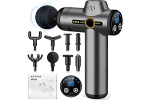 AQXONG Mini pistolet do masażu mięśni, wyjątkowo cichy pistolet do masażu, 99 prędkości, 8 głowic masujących, wyświetlacz LCD, przenośne elektryczne masażery łagodzące ból mięśni