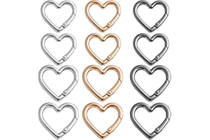 TUCNOEU 12 szt. karabińczyka w kształcie serca, mini karabińczyk, 2 rozmiary breloków w kształcie serca do plecaka turystycznego, zawieszki samochodowe, torebka (złoty, srebrny, czarny)