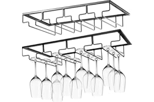 BEOIUCZZY 2 pezzi Porta Bicchiere da Vino Sospeso, Porta Bicchieri Sospesi 4 Binari Scolabicchieri Portabicchieri Supporto per Calici di Vino Calici Sotto Armadio per Famiglia,Ristorante,Hotel