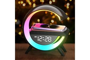 Suewidfay Atmosphärenlampe 15W Drahtloses Ladegerät Led Wecker Smart Tischlampe mit Bluetooth-Lautsprecher Dazzling Running Lights 13 Modi Lichter für Erwachsene Kinder Büro Schlafzimmer (Black)