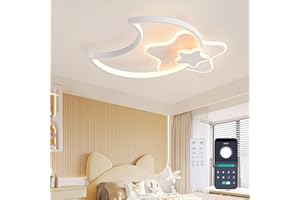 KAUCQI Lampadario Cameretta Bambini Plafoniera Led Soffitto 45CM Stella Lampade a Soffitto Bambino Lampadario Bambini Dimmerabile con Telecomando 3000-6000K Luna Lampada da soffitto