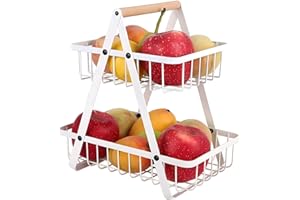 iophi 2-poziomowy kosz na owoce, zdejmowany stojak na owoce, 2 poziomy, nowoczesna miska na owoce, praktyczny kosz na owoce z metalu na chleb, warzywa, przekąski, regał narożny, do przechowywania,