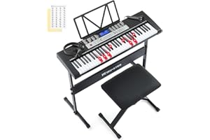 MUSTAR 61 Key Piano Keyboard, Electric Keyboard Piano with Light-Up Keys, 255 Tones/Rhythms, Smart Learning System, Headphone, Microphone, Keyboard Stand, Stool, Stickers, Keyboard Piano Set for Beginners