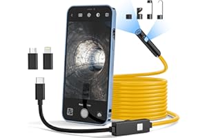 【Dual Lens】Endoscope InspectionCamera, Qimic Borescope Scope Camera with 8+1 LED Lights for Android iOS Smartphone, iPhone, iPad, Samsung (Yellow, No NeedWiFi)