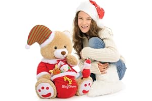 MorisMos Orso Peluche Natalizio, 62cm Orsetto di Peluche Marrone Kawaii Orsacchiotto Peluche con pupazzo di neve, Alce, Gnomo di Natale Pupazzo Gigante Orso Giocattolo Regalo per Bambino Natale