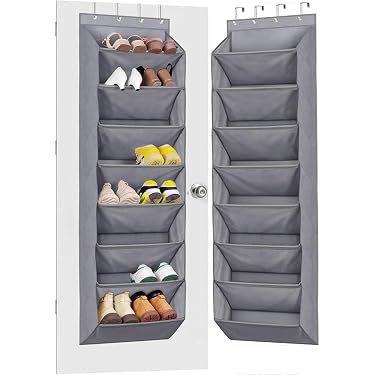 Eurobuy Organisateur De Chaussures Suspendu Sur Porte - 9 Poches Profondes + 3 Crochets, Gris