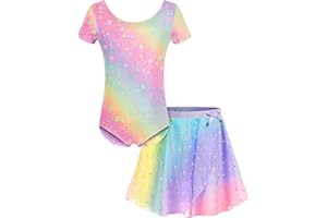 Bricnat Mädchen Ballettkleidung Ballettkleid Kinder Balletttrikot Kurzarm Langarm Tanzbody Tanzkleid aus Baumwolle mit Chiffon Rock Tütü 2-10Jahre