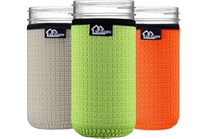 WK IEASON WKieason Wide Mouth Mason Jar Neoprene Sleeve 16-24OZ Mason Jar Sleeves 16OZ 24OZ Wide Mouth Sleeve Cover (24OZ, Neon Green/Orange/Grey)