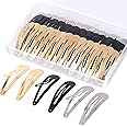 60 Pcs Snap Hair Clips with Storage Box, 2 Inch No Slip Metal Hair Clips Barrettes for Styling, Hair Pins Accessories for Toddlers, Girls, Kids, Teens, Women(Gold, Silver, Black)