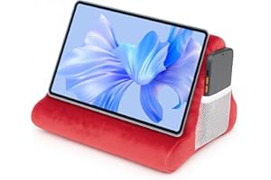 GREENSAPPIRE Cozy Suede Tablet Stand Cushion – Soft Lap Pillow for iPad and E-Readers with Secure Side Pocket, Perfect for Bed, Couch or On-the-Go (Red)