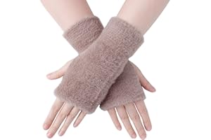 BLURBE Guanti Senza Dita - Lunghi Guanti Termici Manicotti Invernali con Foro Pollice in Maglia Elastici Scaldabracci per Donna Ragazza in Lavoro Touch Screen