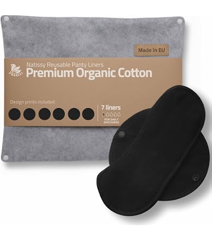 Protège-slip Lavable Bio Coton TANGA – Lot De 7, Taille S, Couleur Noir – Réutilisable, Idéal Pertes Légères Quotidiennes