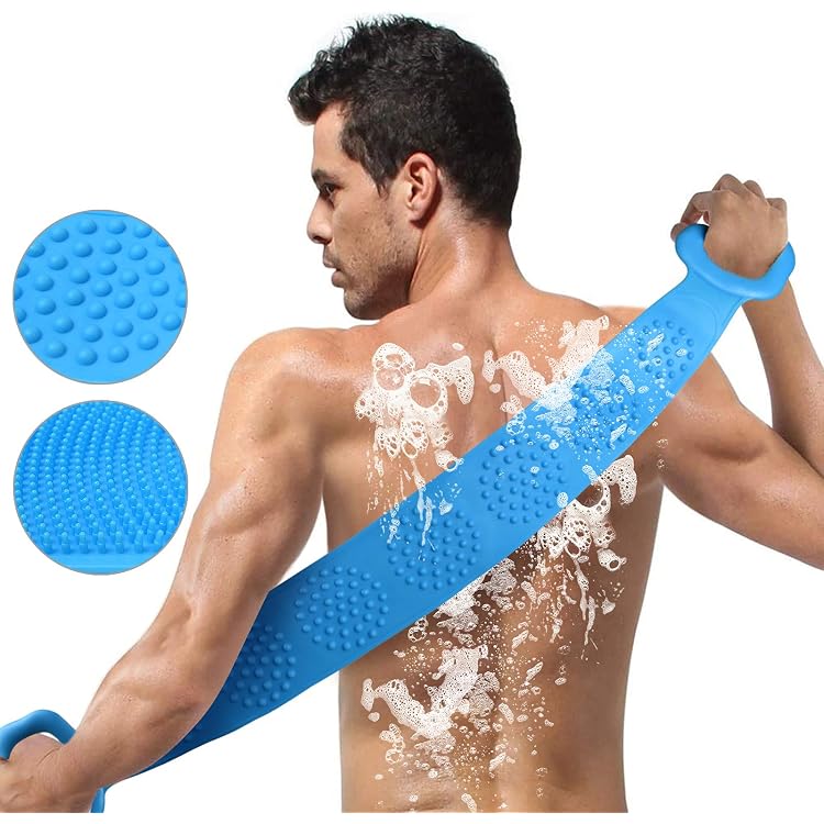 LAKJUOZ 2 Stück Silikon-Rückenbürsten - Doppelseitig, 60 Cm Lang, Peeling & Massage, Blau & Pink