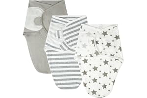 AYBUY Śpiwór niemowlęcy, 0-3 miesięcy, dla noworodków, bawełna ekologiczna, dla noworodków, koc do przewijania, uniseks, 3 sztuki (szary)