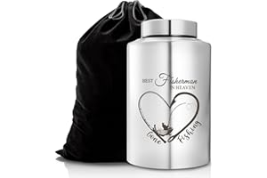 GREDSTAR Fishing Cremation Urns Large Urns for Human Ashes Decorative Urn Funeral Urn with Fish Suitable for Cemetery Burial Memorial Urn Large Keepsake Urn up to 220 lbs (Silver-Best Fisherman in Heaven)