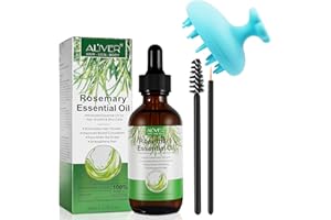 ALIVER Olio di Rosmarino per Capelli con Massaggiatore Cuoio Capelluto, Puro Olio Essenziale di Rosmarino per Capelli, Ciglia, Sopracciglia, Viso, Cura della Pelle, Massaggio del Corpo, 60ml