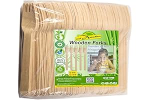 nalAmudhu Fourchettes jetables en bois | Couverts en bouleau | Couverts écologiques | Compostables et biodégradables (160 mm)