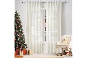 ‎WOLTU WOLTU 2er Set Gardinenn, Schiebegardine für Wohnzimmer Schlafzimmer, mit Kräuselband, Leinenoptik, Halbtransparent Voile modern, 135 x 245 cm, Creme