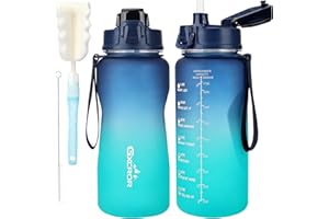 GXCROR Butelka na wodę o pojemności 2 l, 2 l, bez BPA, szczelna, nadaje się do mycia w zmywarce, motywacyjna, sportowa, siłownia, duża butelka na wlot ze słomką i oznaczeniem czasu