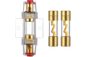 VEXUNGA AGU Sicherungshalter 50A Vergoldet Glassicherung Inline für Auto Audio Power Schutz Mit 2 Stück 50 Ampere AGU Sicherung Glasrohr
