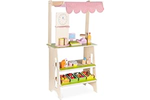 Navaris Supermercato Giocattolo Bambini da 3 Anni - Gioco Negozio con Registratore Cassa - Banco Spesa Finta - Bancarella Frutta Verdura Mercato Legno - Giochi Montessori