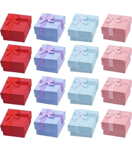 24 Scatole Regalo Per Gioielli In Cartone Yeaqee Con Coperchi E Fiocchi – 4 Colori – 9x9x2.5 Cm – Per Anelli, Orecchini E Matrimoni
